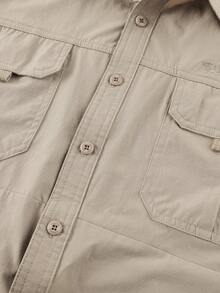 LEDUNTINO [Primavera/Verano] Camisa con botones de cargo de moda para hombre, de unicolor, con múltiples bolsillos, mangas desmontables, estilo utilitario, a la moda y versátil, perfecta para actividades al aire libre y el transporte, regalo ideal para novio o esposo - Caqui - Ver 5