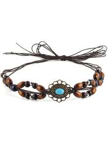 1 件宽边草帽，防晒西部牛仔帽/牛仔帽，夏季海滩防晒绳帽，便携式折叠设计 - 串珠裝飾草編帽 - 查看 18