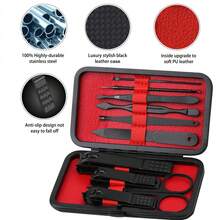 Glamne Manicure Set Nail Clippers Kit Professional Stainless Steel Nail Care Tools With Leather Travel Case 10 In 1 Black - 紅色 - 查看 3