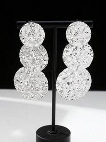 1 Pair Fashionable, Simple, Textural, Round Shape Combination Earrings With European & American Style - Silver - View 5