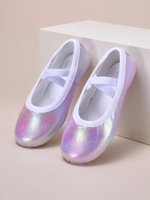 Sapatos de treino infantil para ambientes fechados, sapatos de dança para performance, brilhantes, resistentes à sujeira, resistentes ao desgaste, sola macia de tecido elástico, confortáveis, antiderrapantes, sapatos de balé sem cadarço e elástico, para todas as estações