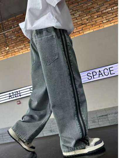 ユニセックスの子供用ジーンズは、ファッショナブルでシンプルで日常着に最適で、すべての季節に適しており、クールな男の子と女の子のジーンズストレートパンツです。
