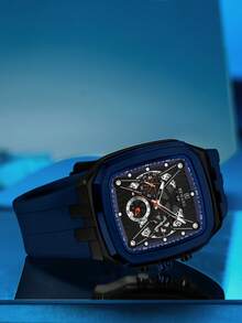 Reloj de cuarzo para hombres REWARD, de estilo de moda de negocios, con calendario, manecillas luminosas, multifuncional, de alta calidad, diseño clásico, con correa de silicona - Azul Marino - Ver 3