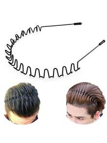 2 piezas Diademas de metal, Diadema negra unisex, Accesorios para el cabello deportivos antideslizantes con ondas rizadas, Lazos para el cabello, Otoño, Festival, Fiesta - 2 piezas - Ver 2