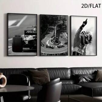 3-Piece Set Black & White F1 Racing Themed Decorative Paintings, Modern Minimalist Poster, Suitable For Bedroom, Living Room, Study, Hallway, Dining Room, Ideal Gift, Wall Art Decor, High-Quality Art Print, Frameless