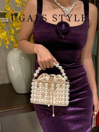 2025年奢华女士新娘婚礼钱包派对舞会水钻珍珠编织斜挎包时尚晚宴包