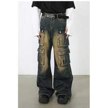 American Retro Loose Fit Straight Leg Multi-Pocket Cargo Pants For Men - Dark Wash - View 3