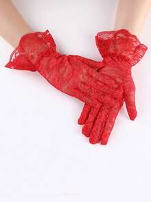 1双女士蕾丝花朵优雅性感手套，适合晚会和茶会 - 彩色 - 查看 3