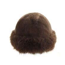 1 pièce Chapeau seau en peluche d'hiver pour femme, chapeau épais à la mode pour femme, chapeau d'hiver chaud, peut être assorti avec un manteau en laine, tenues d'hiver