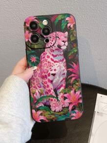 1 Patrón pintado de flor de Leopardo rosa de moda, funda de teléfono móvil anti-caída de material de TPU mate negro que se puede regalar a novio y novia compatible con Apple, OPPO, teléfono celular vivo y otros modelos de protección Cases