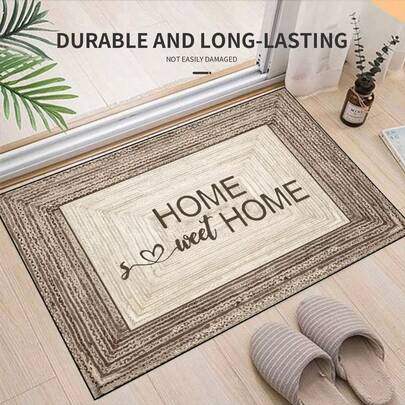 1 pieza Felpudo con forma de "Hogar, dulce hogar" - Material 100% poliéster, lavable a máquina, duradero, resistente a las manchas, de secado rápido, apto para felpudos de interior/exterior, decoración del hogar, decoración de habitaciones, alfombras de dormitorio, alfombras de cocina, fotos, accesorios, decoración exterior, regalos festivos, alfombras de área, uso en todas las estaciones
