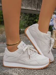 Zapatos deportivos casuales y sexys para mujer, zapatillas con suela gruesa, zapatos de malla transpirables de verano, color beige, entrenadores atléticos versátiles