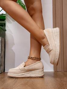 Espadrillas con suola platform stile preppy da donna in beige