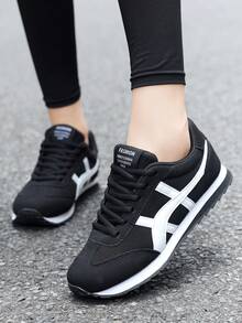 1 Pair Unisex Sporty Shoes, Fashion Patchwork Casual Shoes, Classic Retro Sneakers, Lightweight Breathable Running Shoes, Comfortable Non-Slip Training Shoes Suitable For Daily Sports And Leisure Activities - Black - View 3