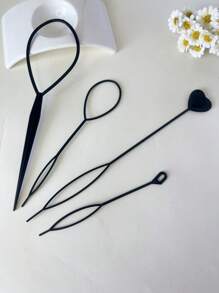 4pcs Black Hair Puller Topsy Braid Hair Styling Tools Girl Ponytail Creator Bridal Curly Hair Maker Plastic Loop Accessories