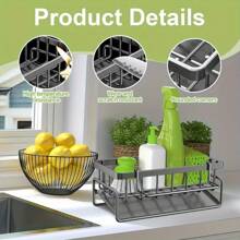 1 Stück 23*9*10cm Anti-Rost Edelstahl Schwamm Aufbewahrungsbox, Multifunktion, wasserdicht, Metall Küchenorganizer Regal mit abnehmbarem Geschirrtuchhalter, Bürstenhalter, Seifenspender, geeignet für Haushaltsspüle und Abtropfkorb, Schrank, Outdoor Lagerung Rack, stilvoller Küchenorganizer