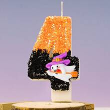 1pc Halloween Witch Broom Ghost Candle, Holiday Number Candle Cake Party Decor, Anniversary Candle - Multicolor - View 3