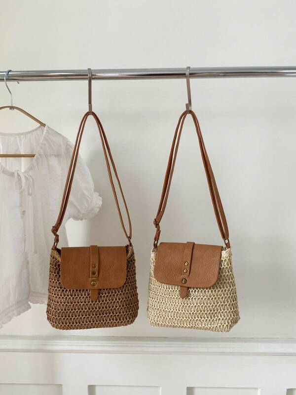 Bolsa de Ombro de Palha da Nova Moda, Bolsa de Ombro de Grande Capacidade para Mulheres, Versátil para Compras, Viagens de Férias, Bolsa de Palha Chique
