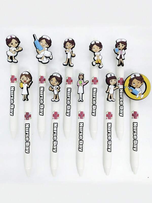 15/20 pièces Stylos-gel à autocollants thème infirmière blanche, stylos neutres aux designs liés au médical, cadeaux créatifs pour étudiants, style aléatoire, fournitures scolaires, rentrée scolaire