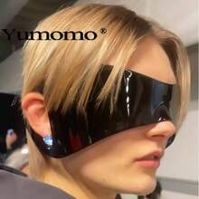Y2K Punk Rimless One-Piece Oversized Wrap-Around Fashion Glasses - Black Glossy Shield Design, Decorative Lens, Unisex Fashion Eyewear For Women & Men, 2025 Luxury, Stylish Glasses, Y2K Aesthetic - 紅水銀 - 查看 4