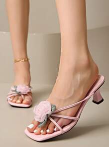 2025 Summer New Soft Leather Square Toe Sandals, Slip-On Cat Heel Flip Flops, Versatile Thin Strap Thong Sandals For Women, Elegant For Party, Wedding