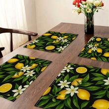 1/4 套复古柠檬图案亚麻印花餐垫，农舍风格杯垫，现代可洗餐垫，厨房桌布，咖啡垫，适用于厨房、餐厅、婚礼、家居装饰、房间装饰、桌面装饰、节日派对，是理想的礼物 - 彩色 - 查看 6