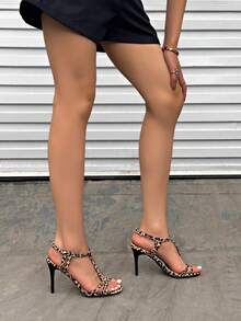 Women's Peep Toe Leopard Print Buckle Strap High Heel Sandals, Sexy 10cm Super High Heels, Spring/Summer - Brown - View 7