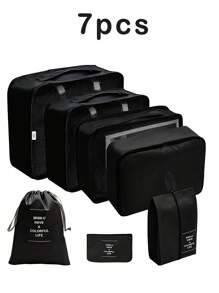 7 Stücke/Set tragbare Reise-Organizer Taschen - einfach zum Organisieren von Kleidung, Schuhen und Unterwäsche - ideal zum Packen von Koffern. Modische Reise-Beutel mit Slogan-Grafiken, geeignet für Schuhe, Toilettenartikel und Wäschebeutel, Schulmaterial, Deko für Studentenzimmer, Schlafzimmer-Aufbewahrung, Must-Haves für Studenten und Lehrer, Kleidungsorganizer, Reiseaccessoires, im Boho-Stil