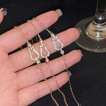 1 件奢华马蹄形锆石不锈钢手链带吊坠，独特设计珠宝，高端配饰，适合旅行、约会、派对、夏季、珠宝、配饰