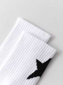 1/2/5/10 Pairs Unisex Star Print Solid Color Mid-Calf Sports Socks, Suitable For Outdoor, Cycling, Running, Yoga, Basketball, All Seasons