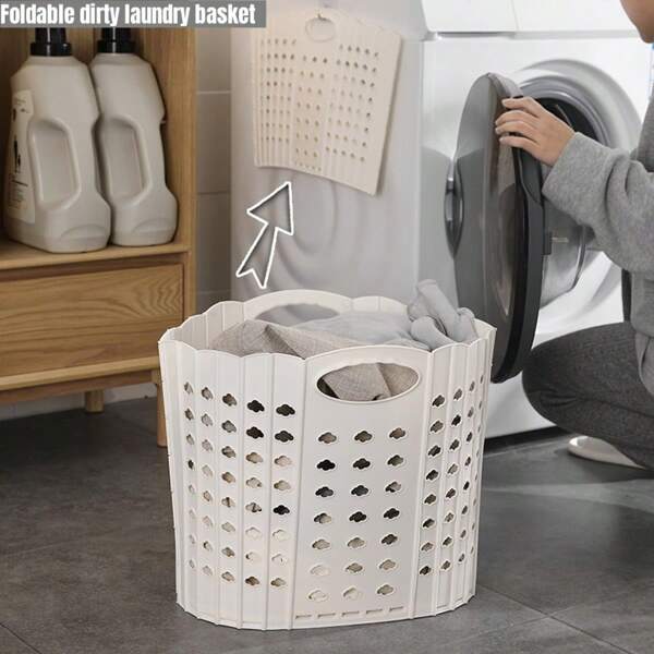 Collapsible Laundry Baskets Durable Foldable Hamper For Room Organization, White & Gray Laundry Basket Space-Saving Design: Featuring A Foldable Basket Structure, These Laundry Hampers Easily Collapse For Compact Storage, Making Them Ideal For Small Spaces, Dorms, Or Travel.