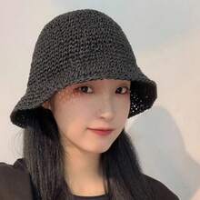 Classic Straw Braid Hat, Women's Beach Sun Hat, Versatile Bucket Hat, UV Protection, Spring/Summer Vacay Vibes Vacaciones Relax - Màu Khaki - Xem 2