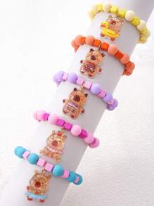 Set de 5 pulseras con dijes de capibara de dibujos animados y cuentas de colores