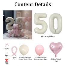 69 Stücke Elfenbein-Zahl-Ballonsatz, enthält 32 Zoll (81,28 cm) elfenbeinfarbeneFolie Ziffernballons, beige und hellrosa runde Latex-Ballons mit rosa Schleifen-Deko, geeignet für Jahrestag, Geburtstag, Hochzeit, Abschluss, Feiertag und Partydekoration