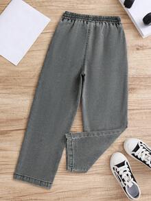 Boys' Elastic Waist Washed Relaxed Fit Casual Real Denim Long Pants, Suitable For Outings, Gatherings, And Parties, All Seasons - Dark Grey - View 2