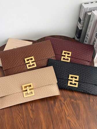 简约休闲网格图案 2025 新款时尚韩版女士信封长款手拿包