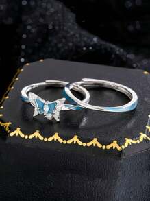 Lichtgevende, dromerige blauwe vlinderring van sterling zilver met retro nisontwerp. Veelzijdige ring van sterling zilver als Valentijnsdagcadeau voor mannen en vrouwen.