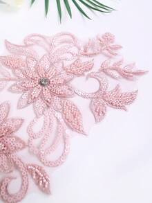 Colorful Options Mesh Embroidery Rhinestone Crystal Beaded 3D Flower Applique DIY Garment Accessories, For Wedding Dress Decorations - Multicolor - View 8
