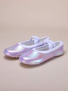 儿童室内训练鞋，舞蹈表演鞋，有光泽，耐脏，耐磨，全弹力面料软底，舒适，防滑，松紧带免系带芭蕾舞鞋，四季皆宜 - 粉色 - 查看 5