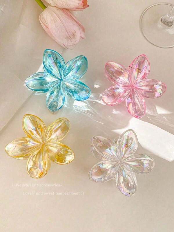 4 Stück Frauen Y2K Blumen-förmige Laser Meerjungfrau Haarclips, große Größe: 8cm/3,15 Zoll, rosa/weiß/blau/gelb, leichte Kunststoff-Haarklammern, modisch, vielseitig, elegant, minimalistisch, einfarbiges Haaraccessoire geeignet für den täglichen Gebrauch, Freizeitpartys, Arbeitswege, exklusive Haarstyling zum Hochbinden von Haaren, Dutt, Gesichtwaschen, Baden, Schminken und Kleidung mit Accessoires, Kopfbedeckung, Schmuck und Haarklammern, Valentinstag-Schule Haarspange Haarklammer Haarklemme Haarhalter Clip