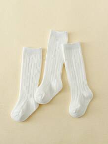 1 par de meias altas caneladas para bebês, meias infantis para meninos e meninas, meias confortáveis até a panturrilha, design fofo, macias, adequadas para todas as estações, outono/inverno