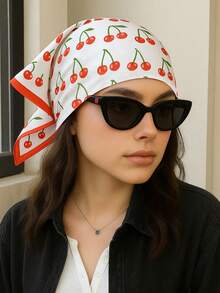 1件春夏沙滩配饰新品 70厘米方形真丝围巾，柠檬印花方巾，适合沙滩、旅行和日常穿着 - 彩色 - 查看 12