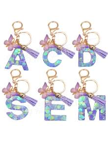 1pc Women's Boho Fashionable Pink Glittery Heart Shaped & English Letter Keychain With Tassel & Butterfly Design, Heart Shape Glitter, Crystal, Tassel And Butterfly Pendant Car Hanging Pendant Women Gift, Wallet And Handbag Accessories For Couple, Mother, Valentine's Day, Friends As Gift, Bag Pendant - Рожевий - Переглянути 1