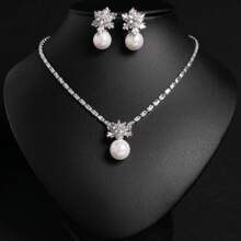 1 Set/3 Stücke hochwertiger Schmuck-Set mit Süßwasserperlen & kubischem Zirkonia, bestehend aus Ohrringen und Halskette, geeignet für Damen Alltag, Party, Feiertage, als Geschenk