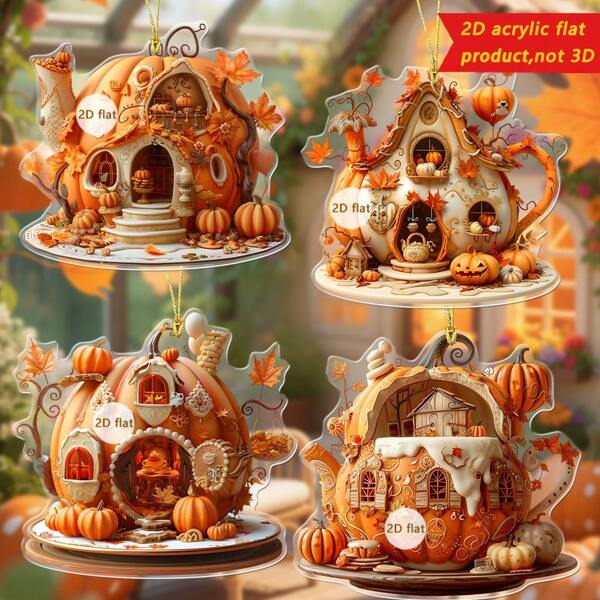 1pc Halloween Pendant Creative Pumpkin House Shape Bag Key Car Rearview Mirror Decoration Decoration Home Decor A Perfect Gift For Friends And Family.