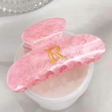 1 件粉色闪光亚克力字母爪夹 - 特大防滑发夹，适合浓密头发，复古粉色发夹，女士发饰（婚礼/海滩/礼物）时尚发夹，休闲发夹，秋冬度假装女士 - 彩色 - 查看 17