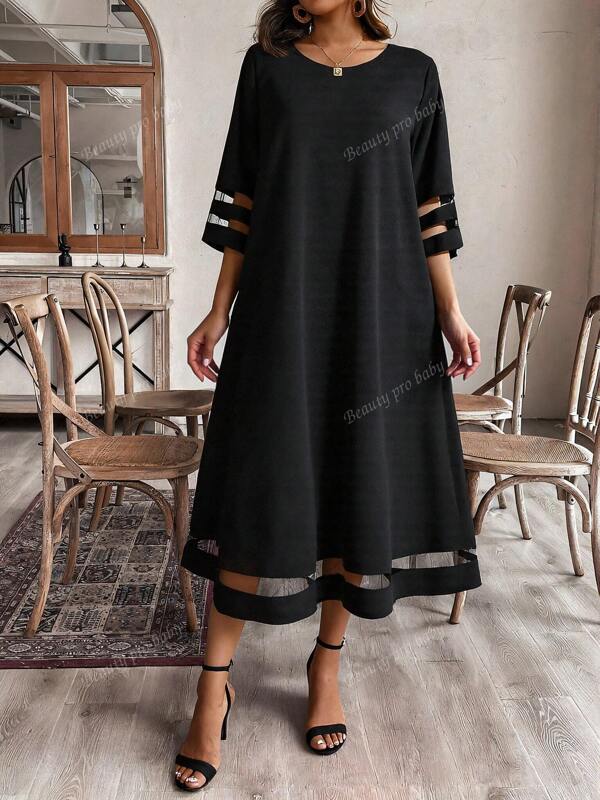 Vestido de encaje de unicolor de alta calidad, adecuado para uso diario y versátil