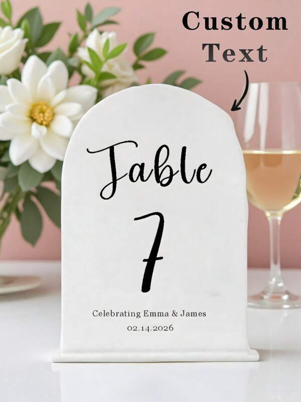 Custom Wedding Table Number, Custom Wedding Acrylic Sign, Wedding Table Number,Wedding Table Decoration, Table Numbers With Stands,Arch-Shaped Transparent Design With Letter And Number Templates, Black, Transparent, Frosted, Gold, And White Acrylic Table Signs
