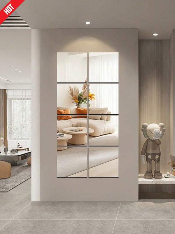 4/8PCS 3D Acrylic Mirror Wall Sticker, Thicknes Square Wall Sticker Combination Mirror Wall Sticker Acrylic Three-Dimensional Wall Hanging Mirror Home Try-On Mirror Wall Family Exercise Gym Corridor Mirror, Stickers, Wall Decal, Decal For Home Decorations, Spring Decoration Items Refresh Your Home, Decoration Stickers