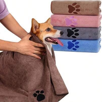 Pet Super Absorbent Quick-Dry Towel, Microfiber Material, Pet Bathing Towel, Dog Scrubbing Towel, Embroidered Design